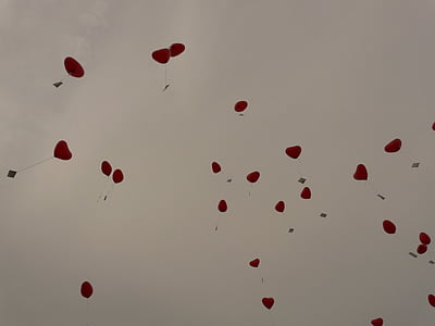 globos, corazón, amor, tarjetas, volar, Romance, vuelo