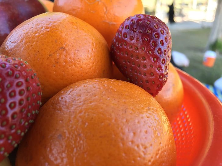 frukt, jordgubbe, Orange, mat, Juice, förfriskning, välsmakande