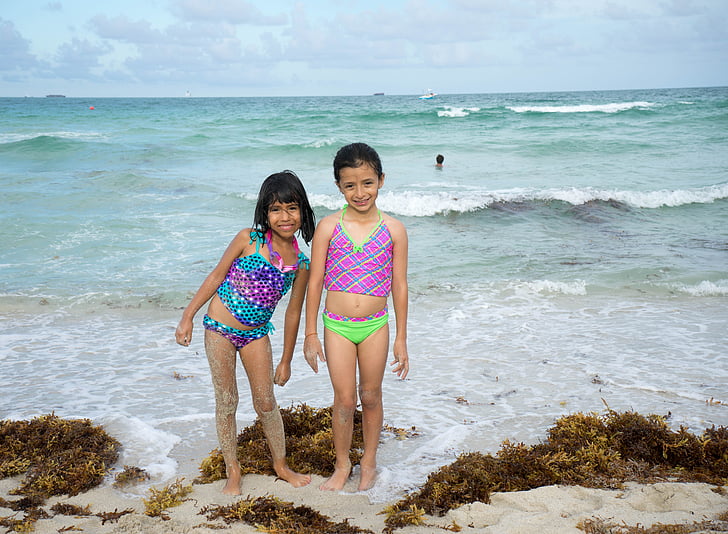 girls, young, female, ocean, happy, smiling, child