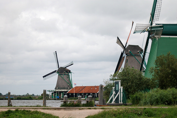 Холандия, вятърни мелници, туристически, пътуване, Холандски, Холандия, Европа