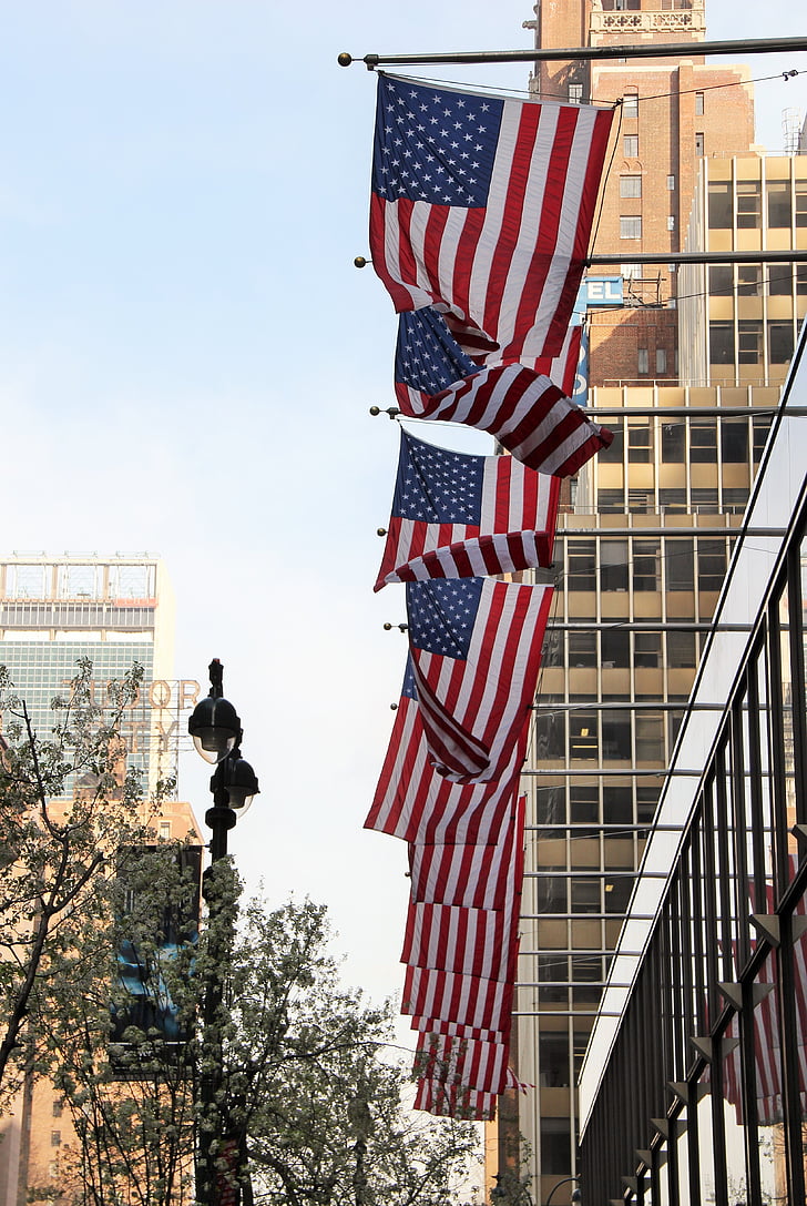 ciutat de Nova york, EUA, banderes, nord-americà, Gran Poma, gratacels, Nova York