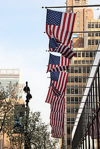 Manhattan, USA, flagg, amerikanske, Big apple, skyskraper, NYC