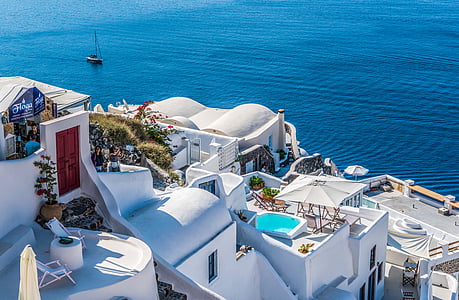 Santorini, Oia, Grekland, resor, sommar, Grekiska, ön