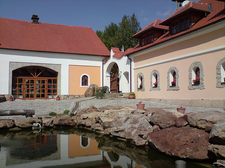 vierseitenhof, farm, pond