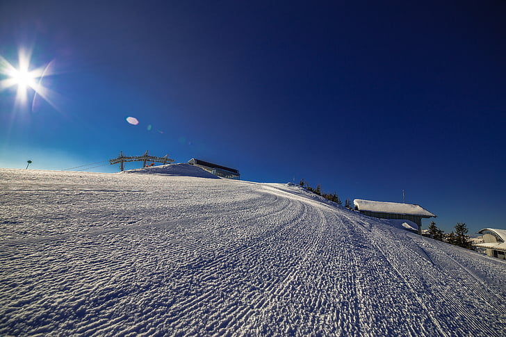 zimowe, teren narciarski, dla narciarzy, chłodny, jazda na nartach, śnieg, stok narciarski