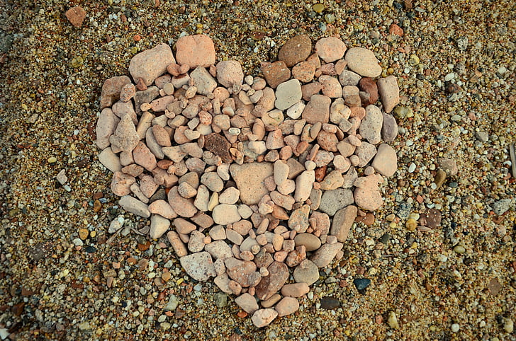 szív, kő, kavics, homok, textúra, háttérkép, a háttérben