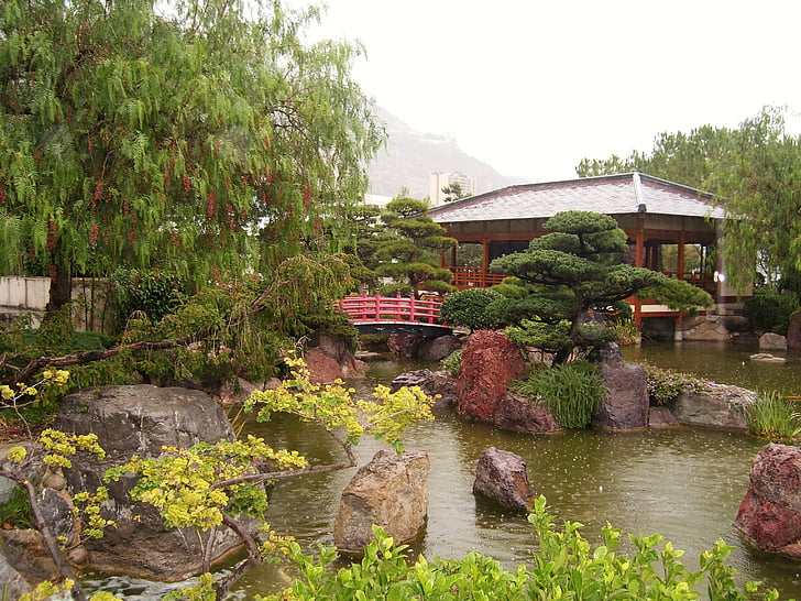 jardín, Japonés, Jardín Japonés, Mónaco, Pagoda de, Lago, Zen