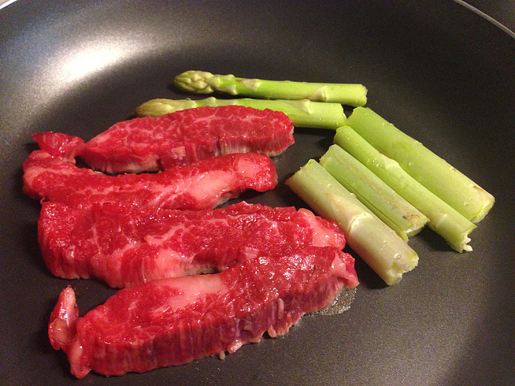 meat, asparagus, food