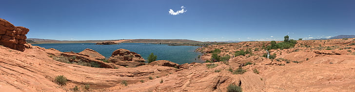 sandstone, lake, water, nature, landscape, summer, red
