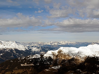 vuoret, Alpine, lumi, maisema, talvi, korkealla vuoristossa, taivas