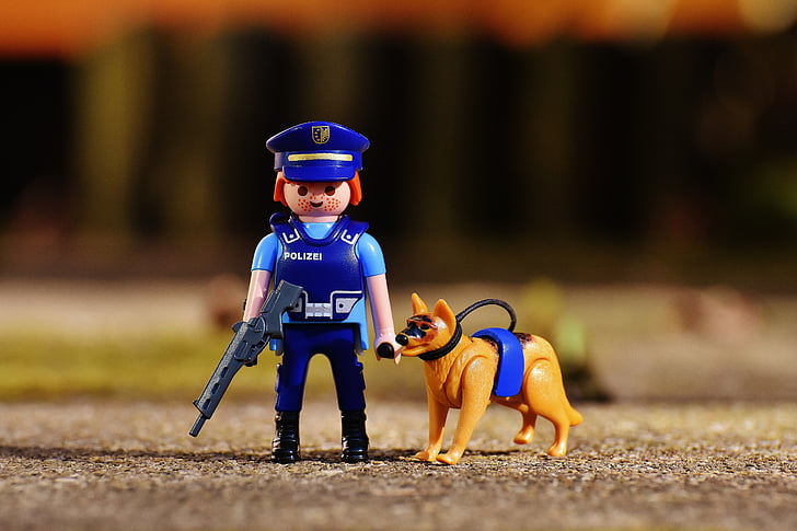 police, dog, dog guide, police dog, playmobil, toy, small