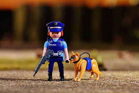 경찰, 개, 개 가이드, 경찰 개, playmobil, 장난감, 작은