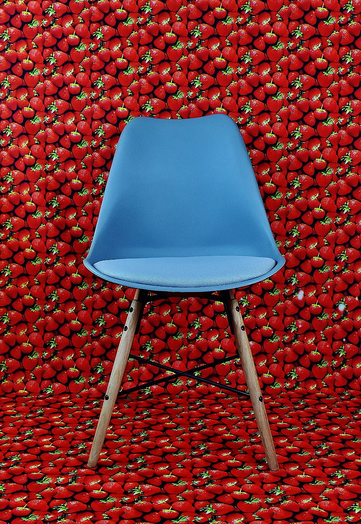 chair, background modern, strawberries, red, fruit, seat