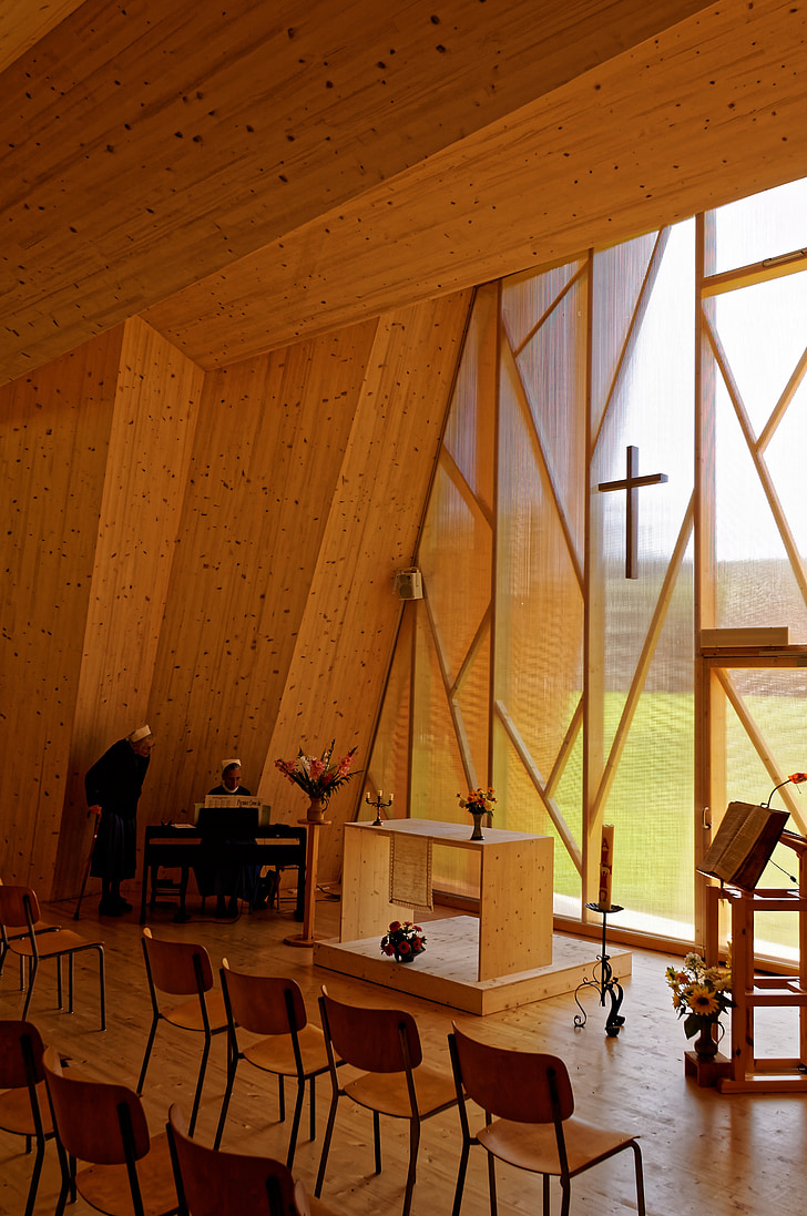 Chapelle, Kapel, Saint loup, Schweiz, arkitektur, træ, træ konstruktion