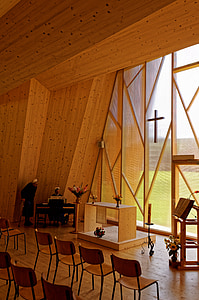 Chapelle, kaple, Saint loup, Švýcarsko, Architektura, dřevo, dřevěné konstrukce