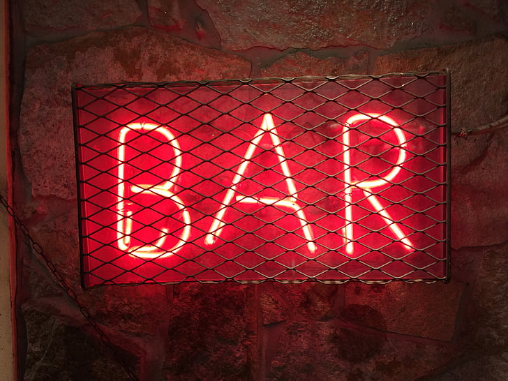 menyala, Bar, neon, Signage, di belakang, Stainless, baja