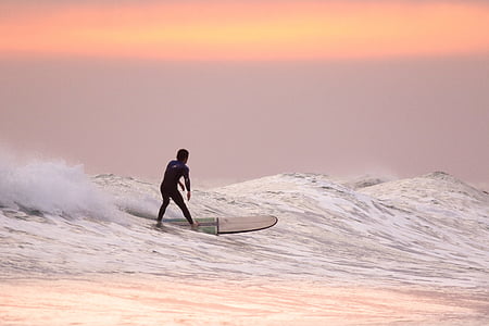 Sonnenuntergang, Surfer, Surfen, Ozean, Wellen, Wasser, Meer
