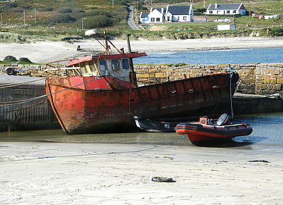 boat, rusty, old, low tide, ireland, marine, nautical