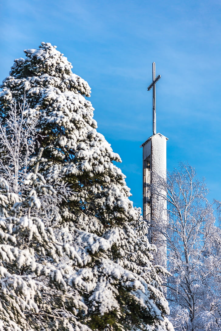 šest, snijeg, križ, Zima, Crkva