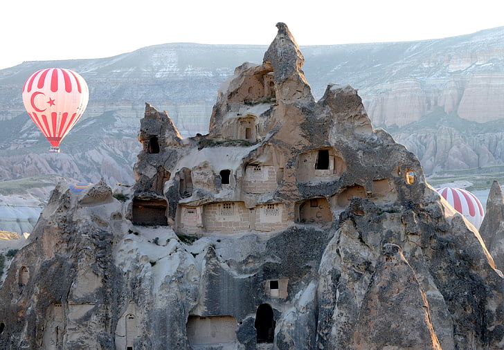 kuumailmapallolentoja, Cappadocia, Turkki, savupiipuille, troglodites, Göreme, Kuumailmapallo