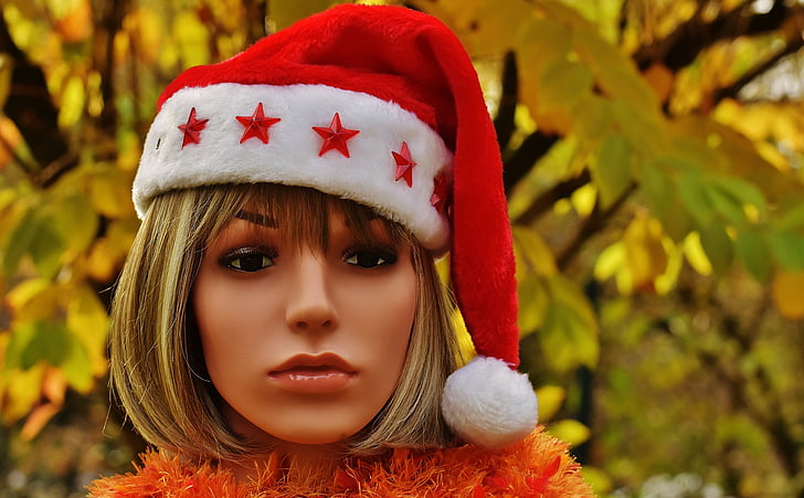 Kobieta, ładny, Boże Narodzenie, Santa hat, twarz, młody, strzelectwo