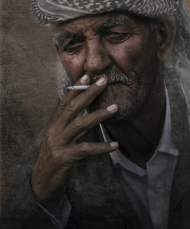 ember, régi, idősek, dohányos, portré, a dohányzás, cigaretta