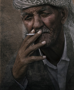 muž, staré, starší pacienti, kuřák, portrét, kouření, cigareta