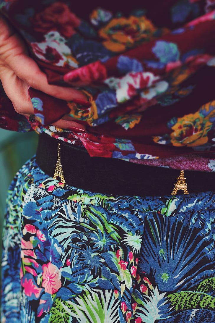 bunga, rok, kain, sabuk, Eiffel, pakaian, gaya