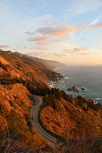 coast, coastal road, mountain, ocean, road, rocks, scenery
