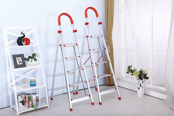 folding ladder, stainless steel, safety ladders, indoors, domestic Room, ladder
