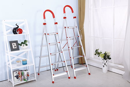 folding ladder, stainless steel, safety ladders, indoors, domestic Room, ladder
