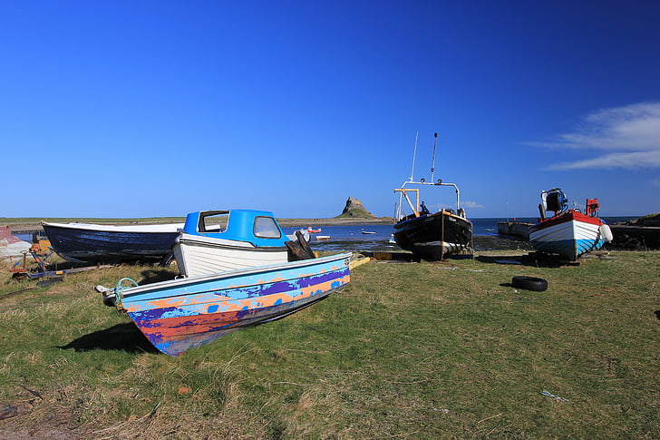 holy island, northumberland coast, fishing boats