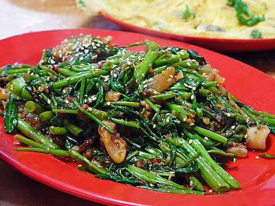 水菠菜, kangkong, 巴辣椒, 蔬菜, 炒, 香辣, 绿色