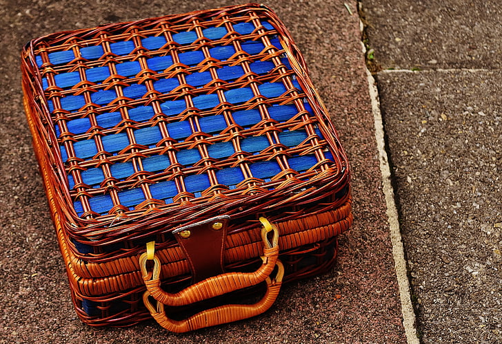 basket, luggage, small, braid, blue, closed, henkel