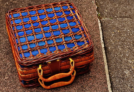 购物篮, 行李, 小, 编织, 蓝色, 关闭, 汉高