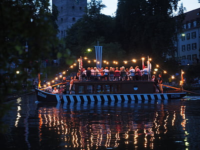 boot, Ulmer schachtel, Donau, Ulm, lys serenade, Festival af lys, floden