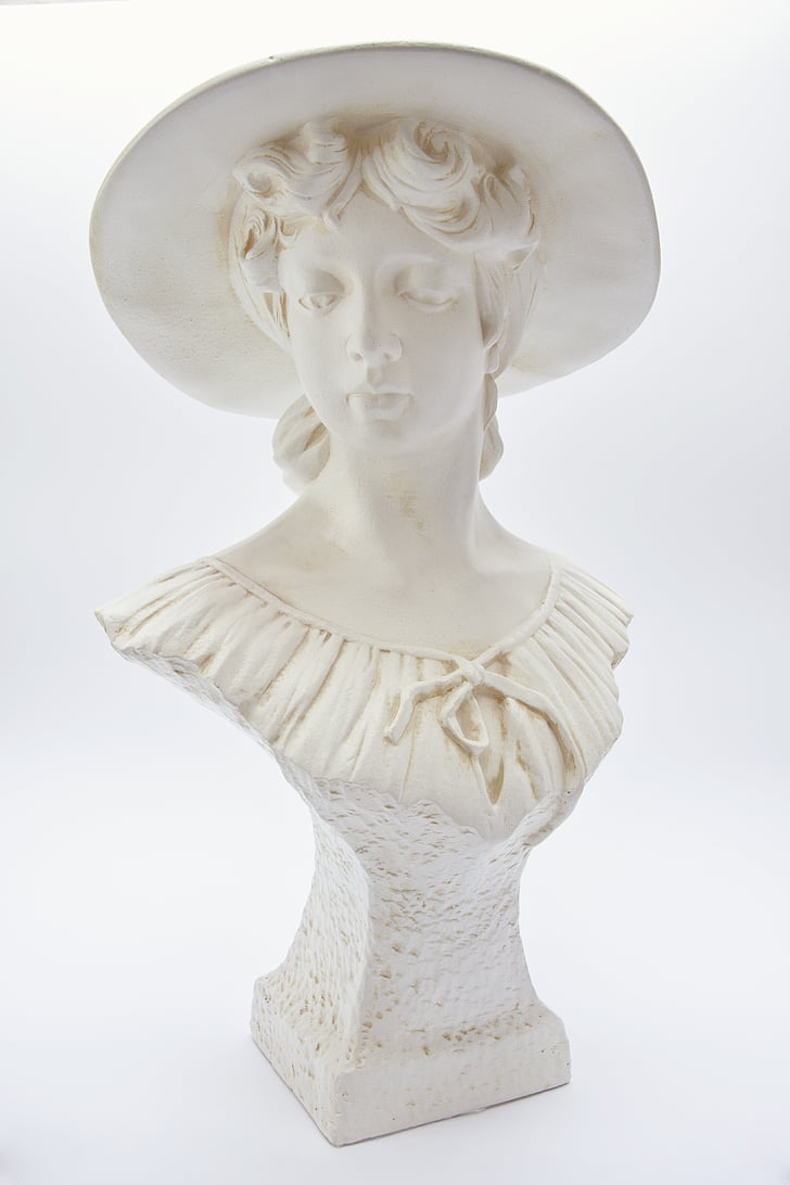 sculpture, Figure, la statue, gypse, femme, antique, chapeau