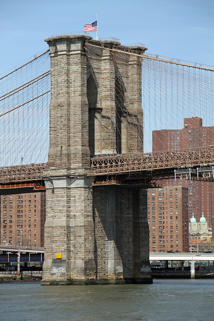 tiltas, Bruklino tiltas, upės, Manhattan, NYC, orientyras, Jungtinės Amerikos Valstijos