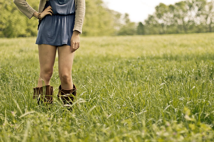 countrygirl, djevojka, noge, žena, Muški, polje, zelenilo