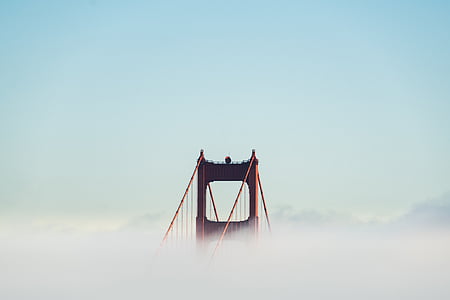 nevoeiro, Ponte Golden gate, área da Baía, ponte pênsil, infraestrutura, nuvens, nas nuvens