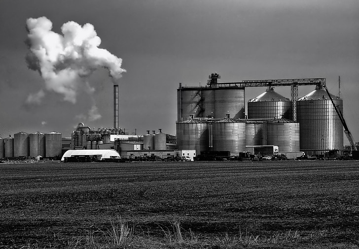 etanol, planta, edificios, almacenamiento de información, campo, Iowa, rural