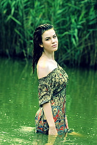 girl, water, wild, vegetation, nice, sensual