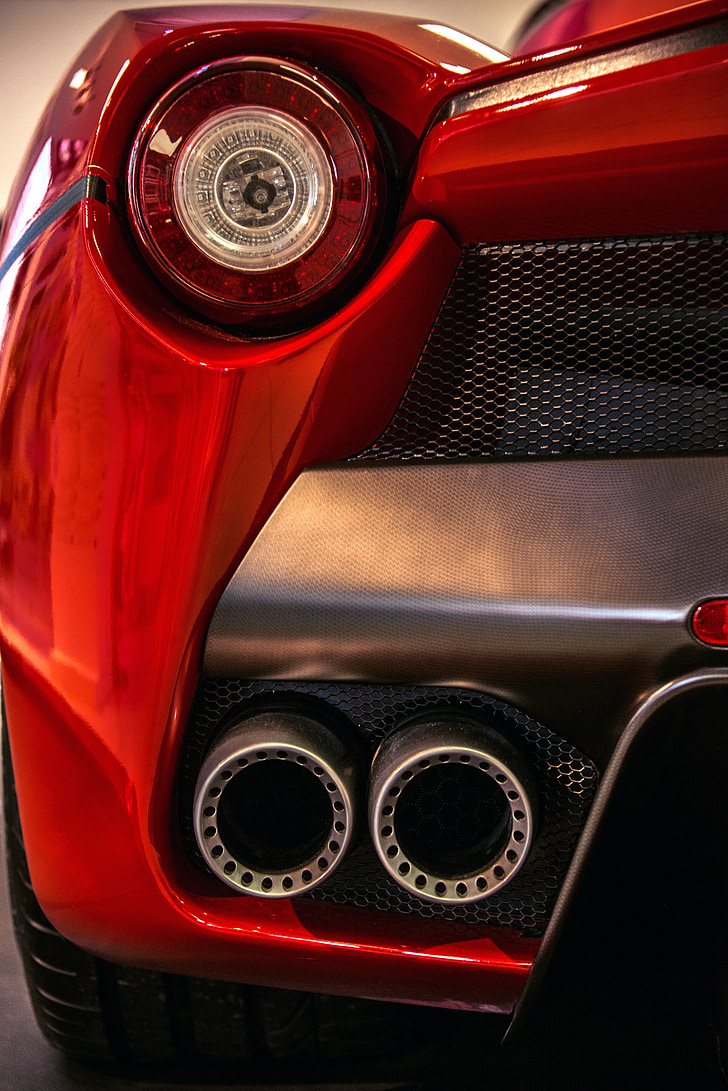 auto, Ferrari, zadné svetlá, Rossa, pohľad zozadu, vyrobené v Taliansku, tlmič