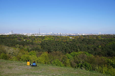 teufelsberg, Berlijn, bos, skyline, Panorama, rand van de stad, stad