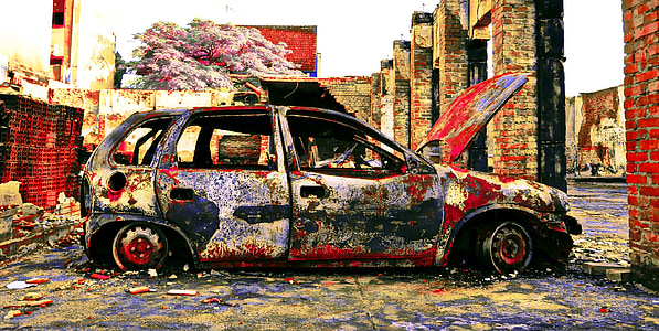 car, art, junkyard