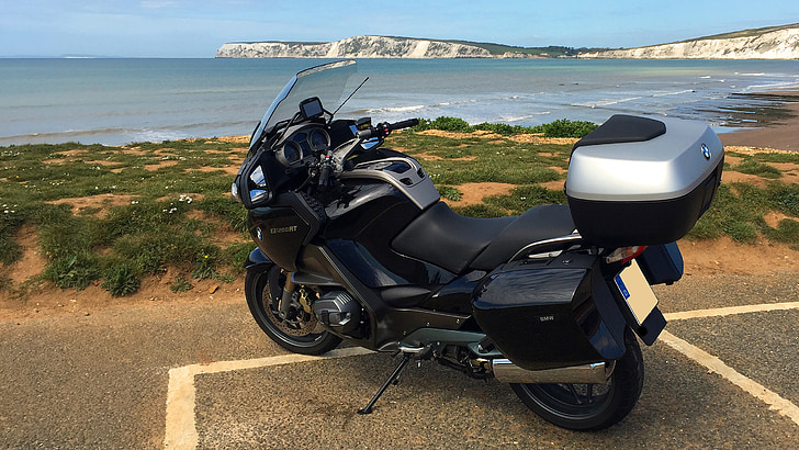 motorcycle, england, coast, bmw, sea, water