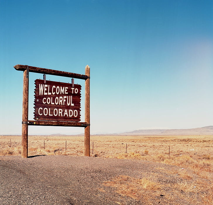 Colorado, velkommen, skilt, tegn, skilting, kantlinje, turisme