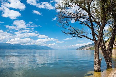 Dali, Erhai sjö, Yunnan landskap, naturen, skönhet i naturen, vatten, blå