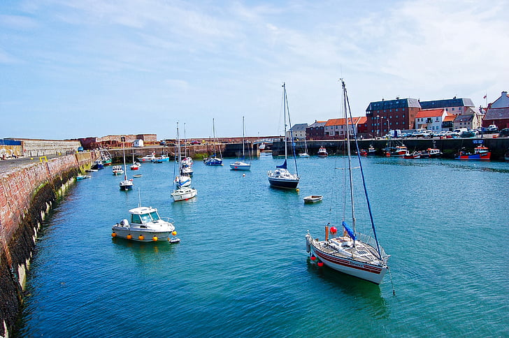 Porto, Barcos, mar, água, Porto, nave, azul