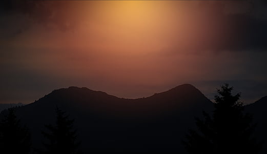 montañas, esquema, puesta de sol, naturaleza, paisaje, picos de las montañas, noche